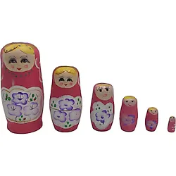 Ahşap Matruşka Bebek 6 lı Set Pembe