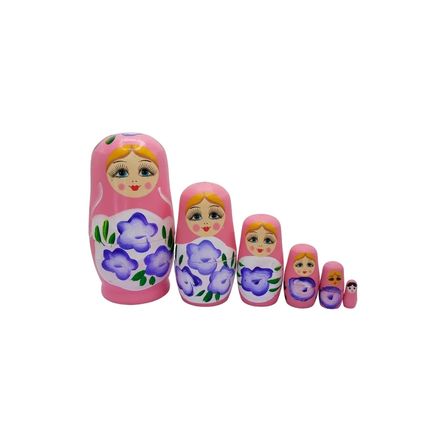 Ahşap Matruşka Bebek Altılı Set Açık Pembe No.2