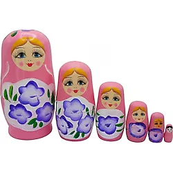 Ahşap Matruşka Bebek Altılı Set Açık Pembe No.2