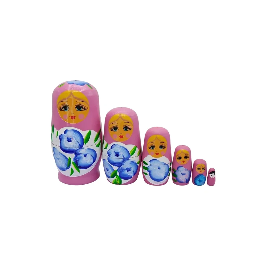 Ahşap Matruşka Bebek Altılı Set Gül Pembe