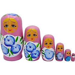 Ahşap Matruşka Bebek Altılı Set Gül Pembe