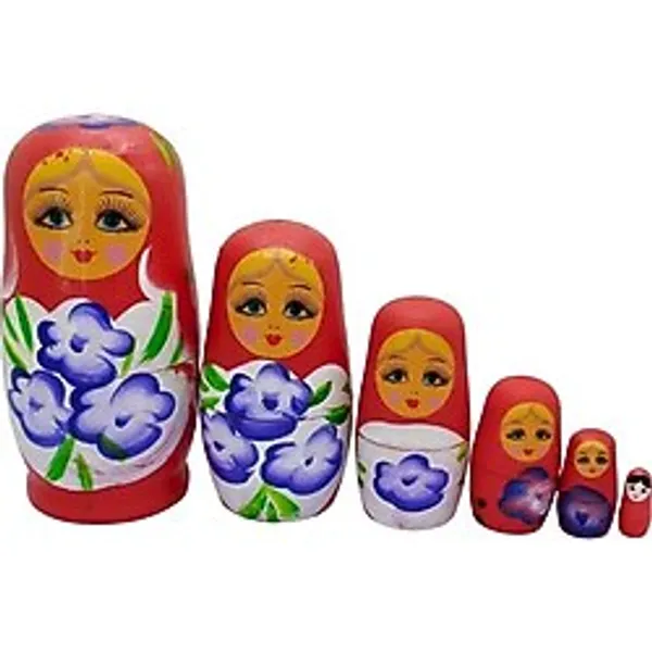 Ahşap Matruşka Bebek Altılı Set Kırmızı
