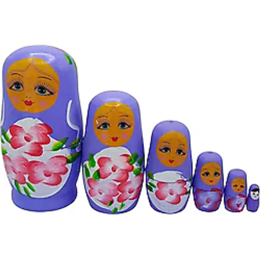 Ahşap Matruşka Bebek Altılı Set Mor