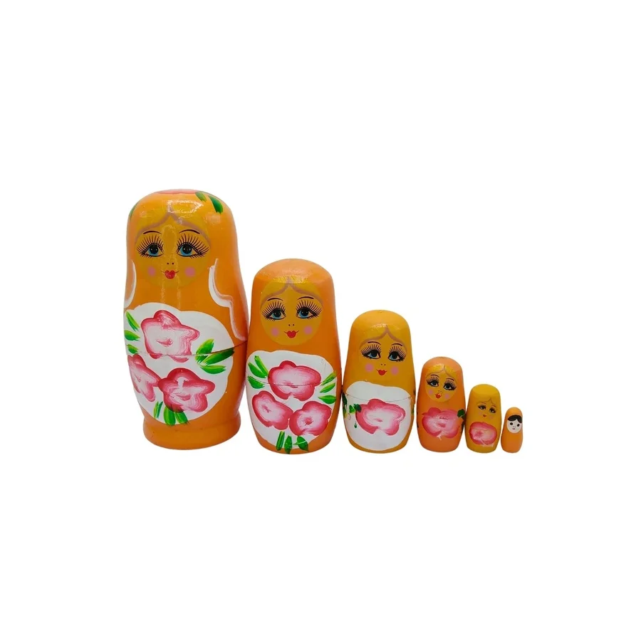 Ahşap Matruşka Bebek Altılı Set Turuncu