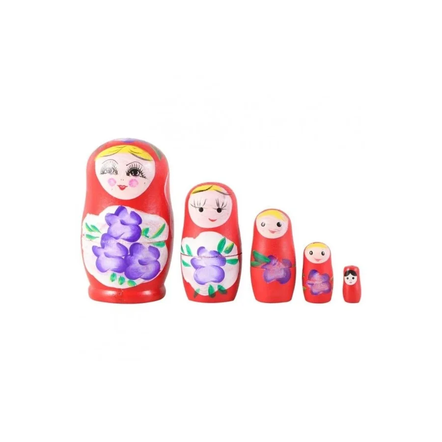 Ahşap Matruşka Bebek Beşli Set Kırmızı