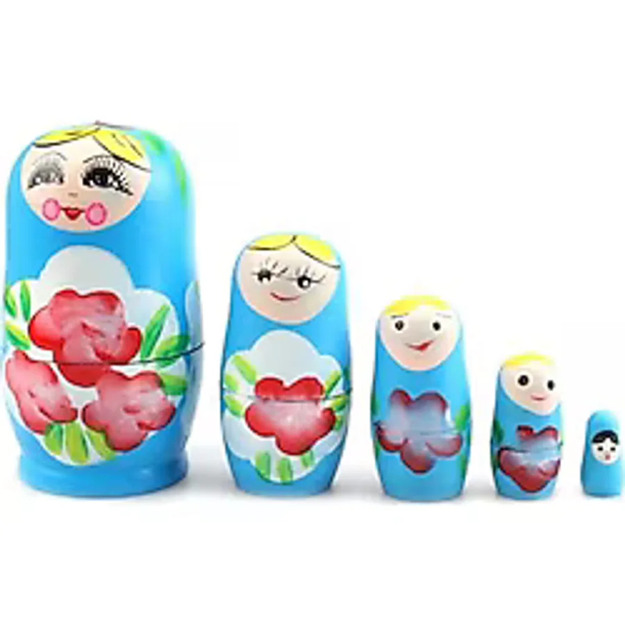 Ahşap Matruşka Bebek Beşli Set Mavi