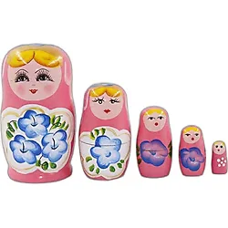 Ahşap Matruşka Bebek Beşli Set Pembe