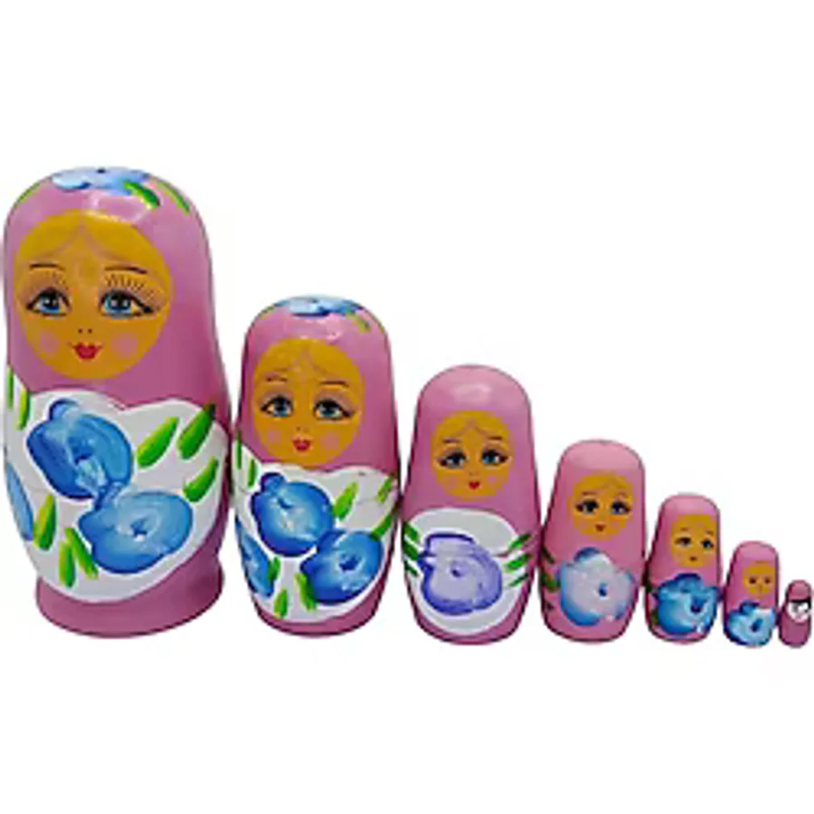 Ahşap Matruşka Bebek Yedili Set Gül Pembe