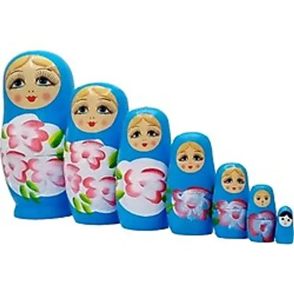 Ahşap Matruşka Bebek Yedili Set Mavi
