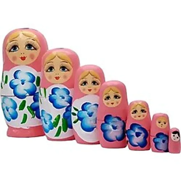 Ahşap Matruşka Bebek Yedili Set Pembe