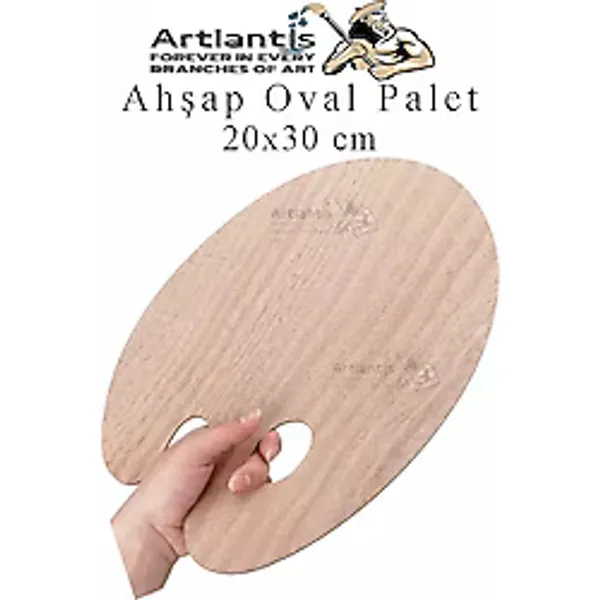 Ahşap Oval Palet Naturel 20x30 cm 1 Adet Orta Boy Ahşap Boya Paleti Resim Boyama Tepsisi Akrilik Guaj Karıştırıcı
