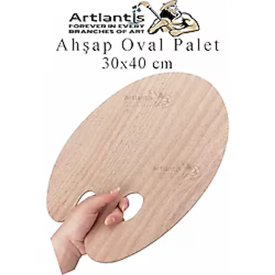 Ahşap Oval Palet Naturel 30X40 Cm 1 Adet Büyük Boy Ahşap Boya Paleti Resim Boyama Tepsisi Akrilik Guaj Karıştırıcı