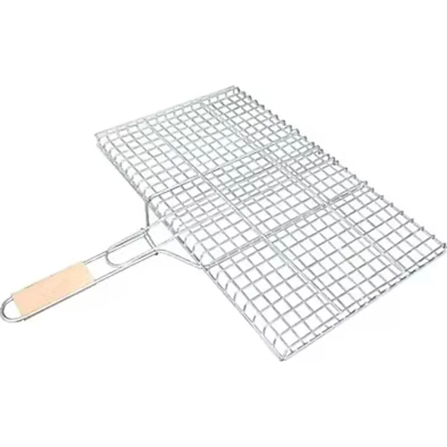 Ahşap Saplı Mangal Izgarası Galvanizli Paslanmaz Kafes Demir 30 x 40 cm
