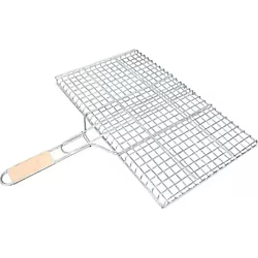 Ahşap Saplı Mangal Izgarası Galvanizli Paslanmaz Kafes Demir 30 x 40 cm