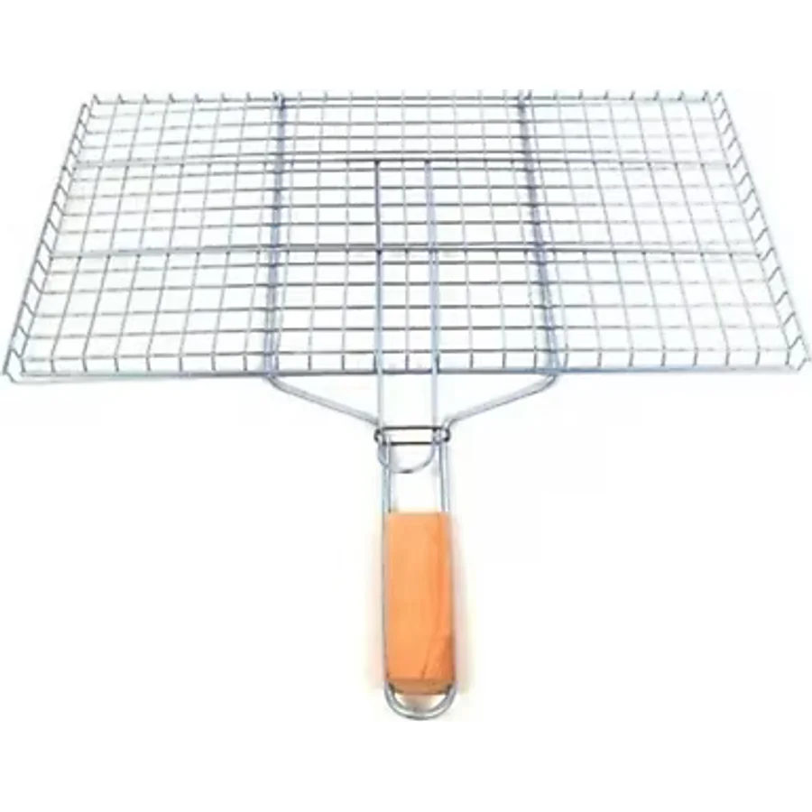 Ahşap Saplı Mangal Izgarası Galvanizli Paslanmaz Kafes Demir 32 x 42 cm