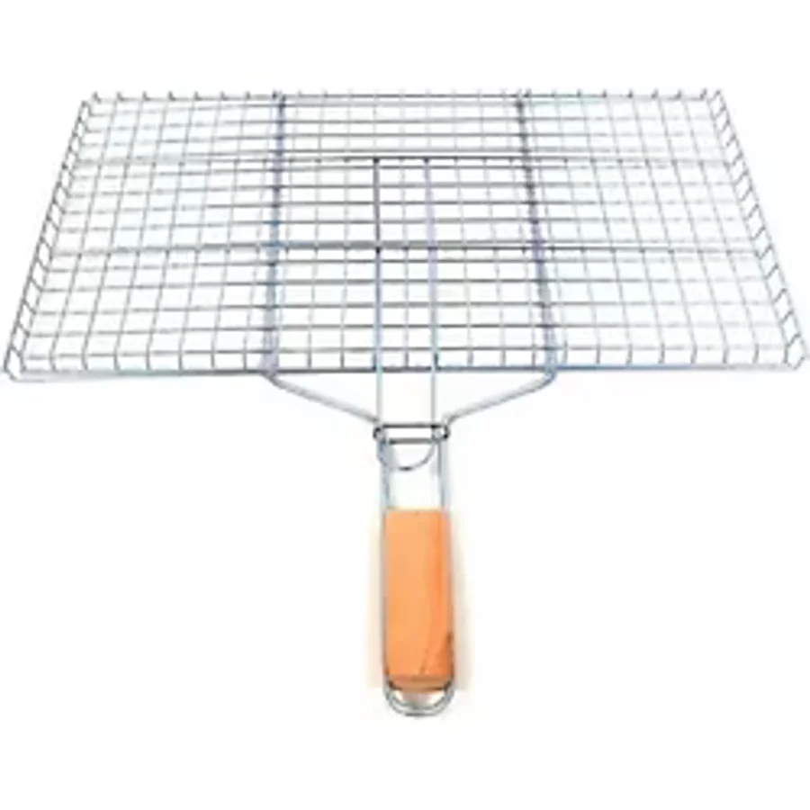 Ahşap Saplı Mangal Izgarası Galvanizli Paslanmaz Kafes Demir 32 x 42 cm