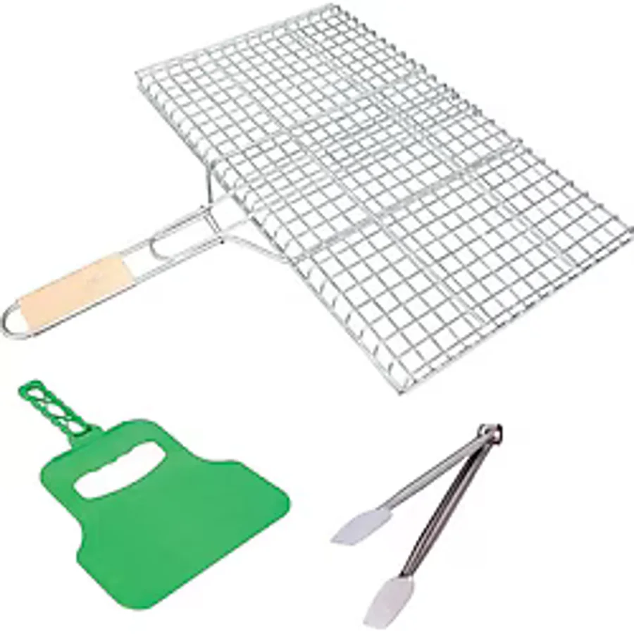 Ahşap Saplı Mangal Teli 25 Cmx40 cm + Mangal Maşası + Yelpaze