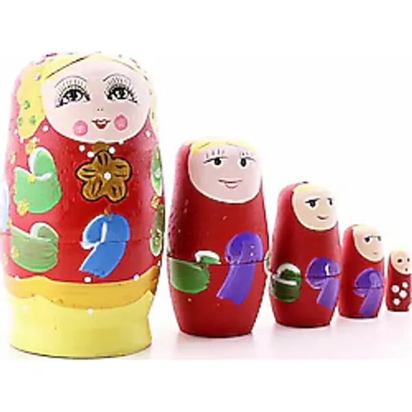 Ahşap Tombul İç İçe Matruşka Bebek Kırmızı Set 5li Büyük Boy