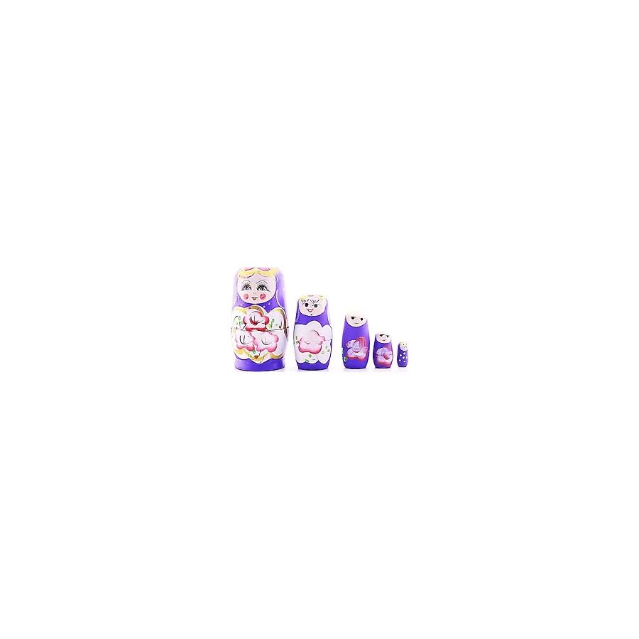 Ahşap Tombul İç İçe Matruşka Bebek Mor Set 5li Büyük Boy