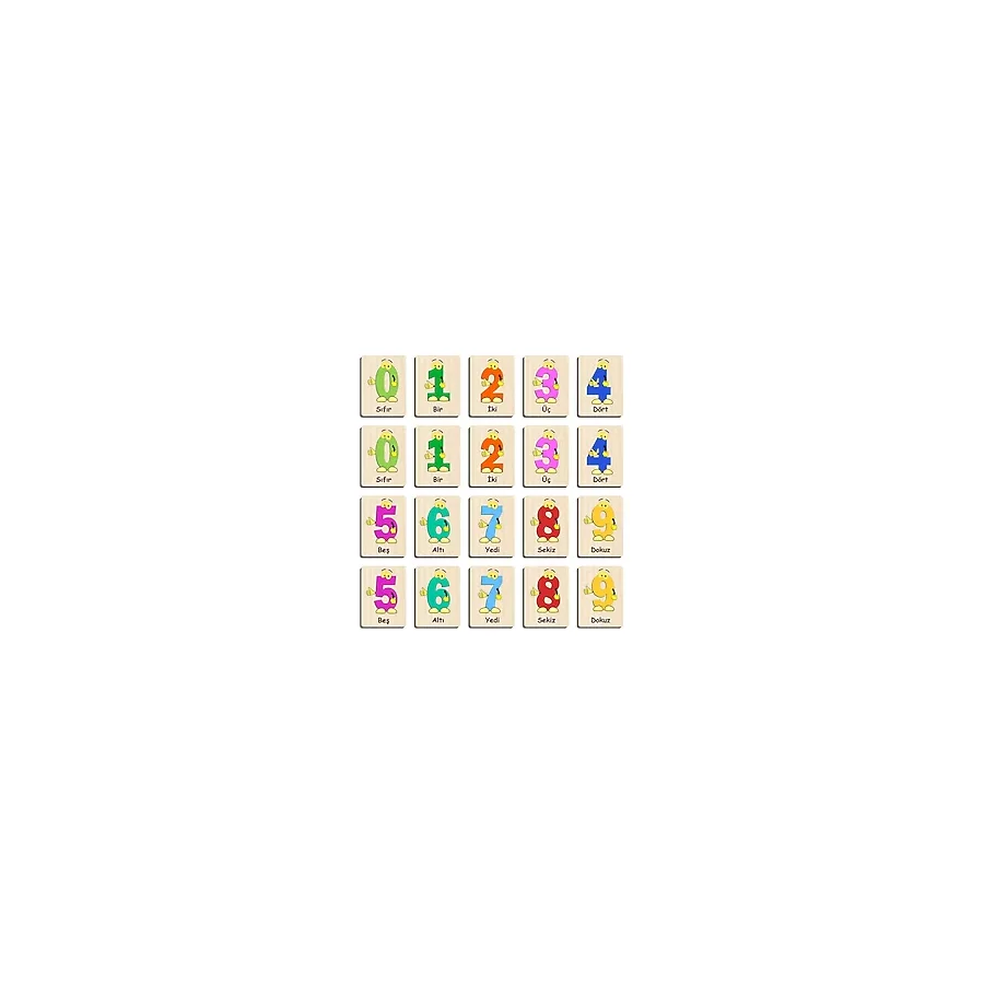 Ahtek Ahşap Yapboz Zeka Kartları Eşleştirme Oyunu Hafıza Kartı Puzzle (sevimli Rakamlar Sayılar)