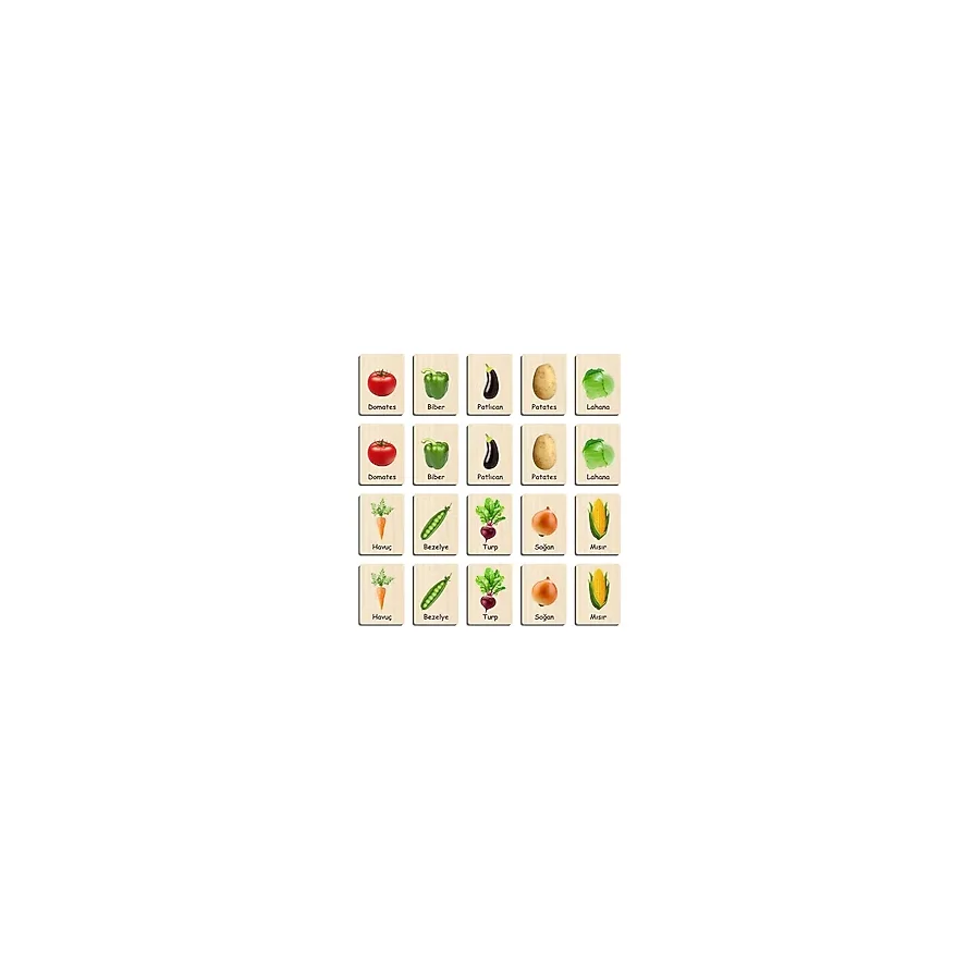 Ahtek Ahşap Yapboz Zeka Kartları Eşleştirme Oyunu Hafıza Kartı Puzzle (sebzeler)