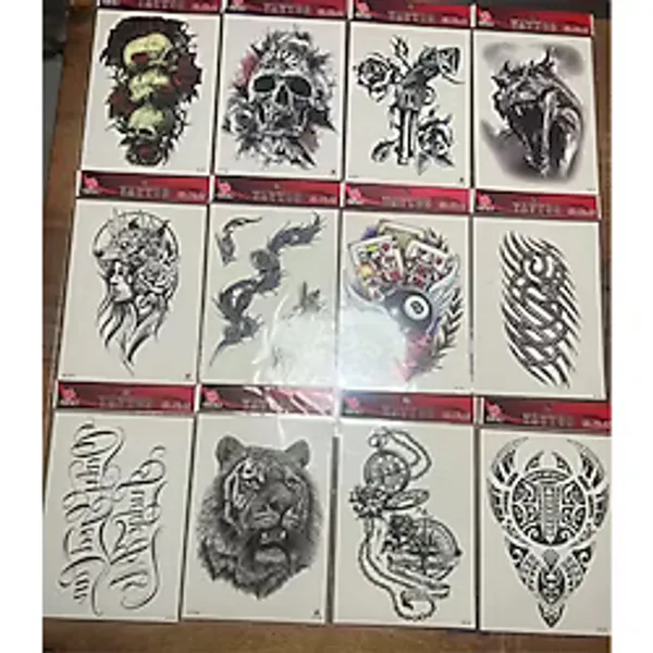Airbrush Tattoo 12 Adet Büyük Boy Yapıştırma Geçici Dövme Seti Seri 2