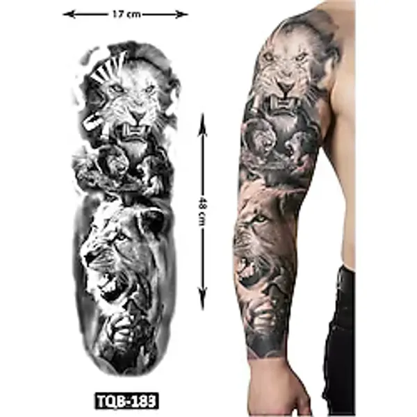 Airbrush Tattoo Aslanlar 1 Hafta Kalıcı Tam Kol Kaplama Bacak Yapıştırma Geçici Dövme 46 Cm