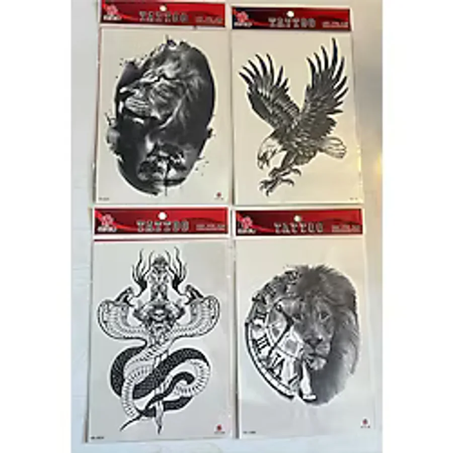 Airbrush Tattoo Büyük Boy Yapıştırma Dövme Geçici Dövme Seti 4 Adet Birden Model 3