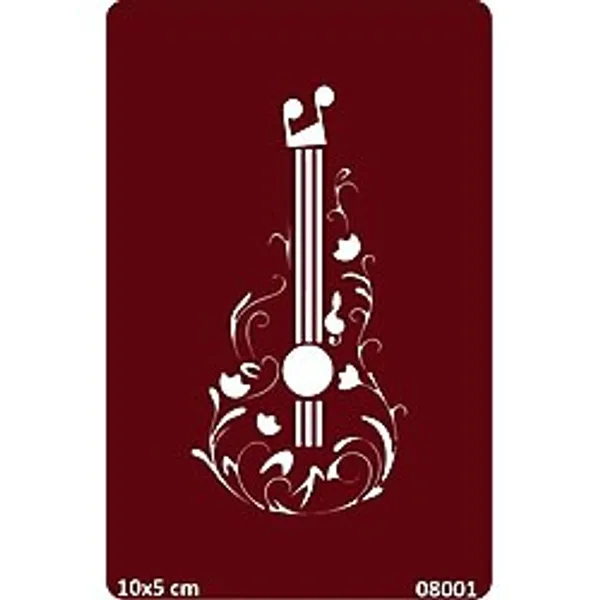 Airbrush Tattoo Çiçekli Gitar Yapışkanlı Stencil Süsleme ve Boyama Kalıbı Şablon