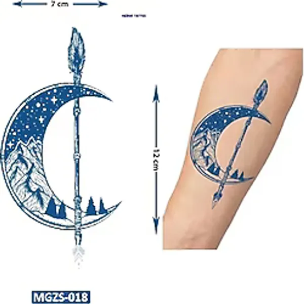 Airbrush Tattoo Hilal Ok 11X8 Cm Yarı Kalıcı Geçici Dövme Yapıştırma Dövme