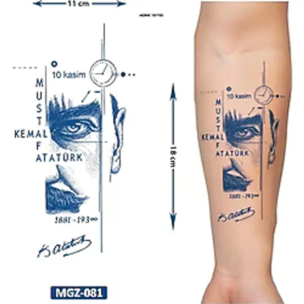 Airbrush Tattoo Kemal Atatürk 1 Ay Kalıcı Geçici Dövme Yapıştırma Dövme