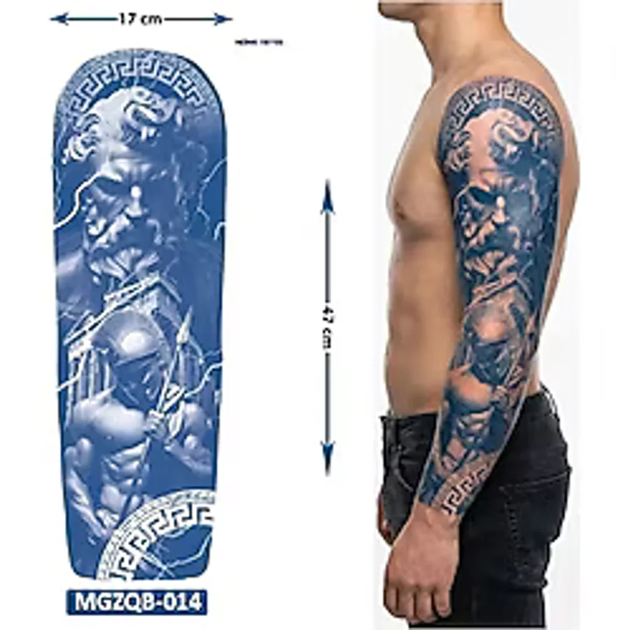 Airbrush Tattoo Savaşçı Zeus Yarı Kalıcı Tam Kol Bacak Kaplama Geçici Dövme