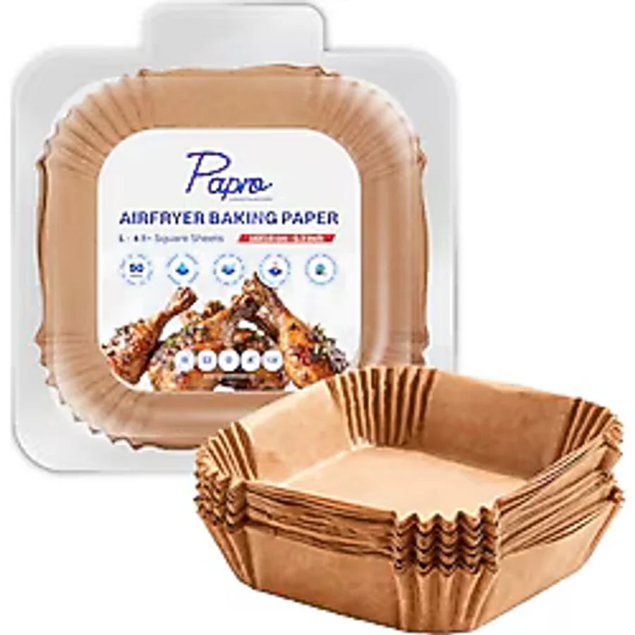 Airfryer Pişirme Kağıdı, Fritöz Yağlı Kağıdı, Yanmaz Kağıt XXL Uyumlu 50 Adet (Kare) (1, 16x16)