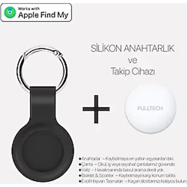 Airtag'li Silikon Anahtarlık - Çanta, Cüzdan, Valiz Takip Aksesuarı