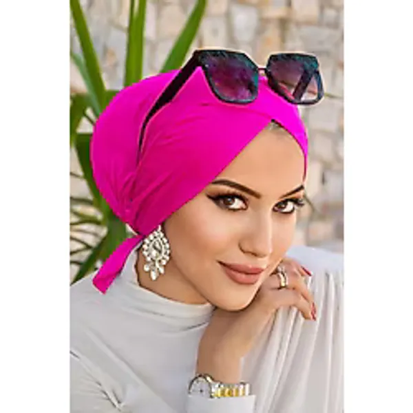 Aişe tesettür Neon Pembe Çapraz Bantlı Deniz - Havuz Bonesi