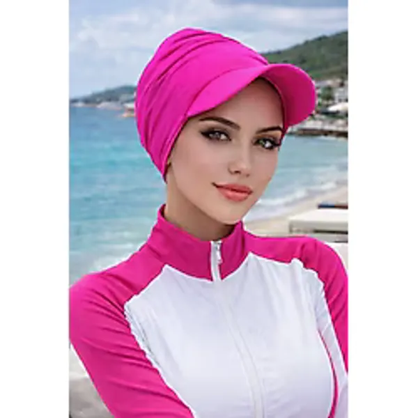 Aişe Tesettür Neon Pembe Havuz - Deniz Şapkası / Mayo Üstüne Kullanılabilir