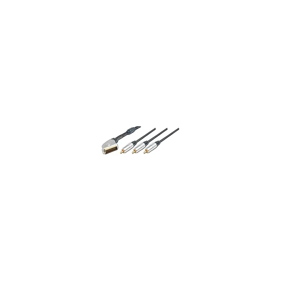 AK-AV 539 Ev Sinema Sistemleri İçin Yüksek Kaliteli Scart Kablosu, Scart 21 pin Erkek = 3 x RCA Erkek (1 x görüntü (video için) , 2 x ses (audio için), Ferrite Filtreli, 1.50 Metre