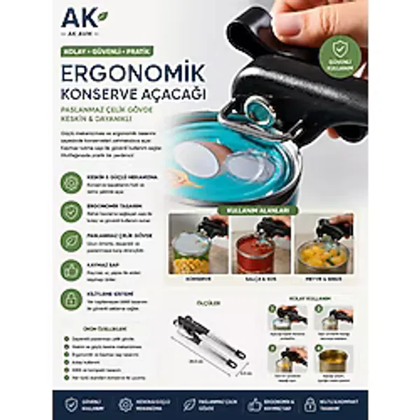 Ak Avm Paslanmaz Çelik Konserve Açacağı Ergonomik Manuel Konserve Kapak Açacağı Kavanoz Açacak