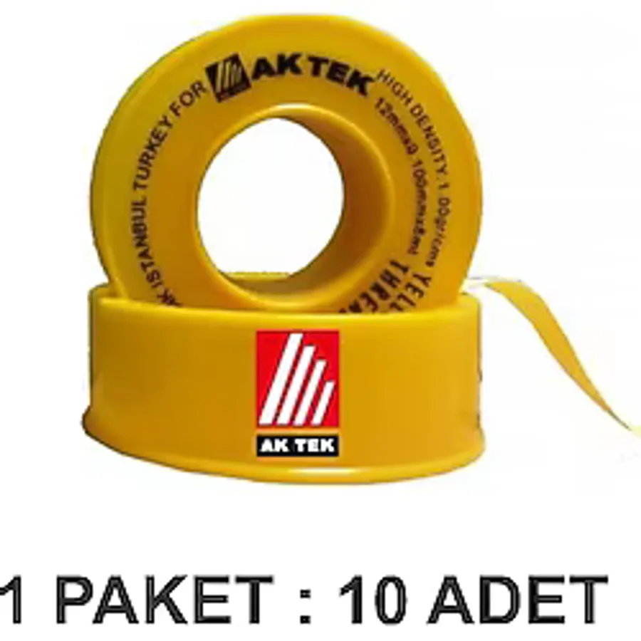 Ak Tek Teflon Bant Doğalgaz 12mm 0,1mm 8m 1g/cm3 Paket 10 Lu
