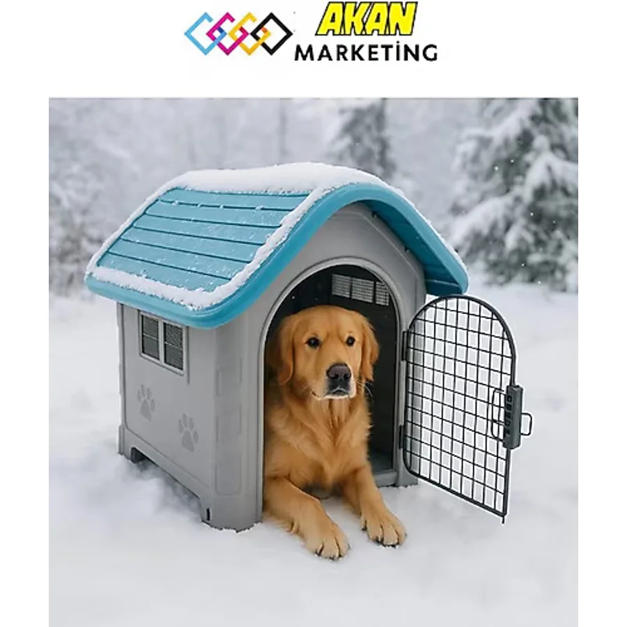 AKAN MARKETİNG Plastik Kedi ve Köpek Kulübesi Kapılı 85X71X66 cm - Mavi