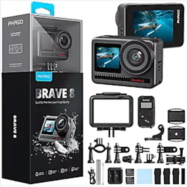 Akaso Brave 8 4K/60Fps 48Mp, App Kontrollü, Ipx8 Wi-Fi Dual Screen Aksiyon Kamera Ve Aksesuar Seti