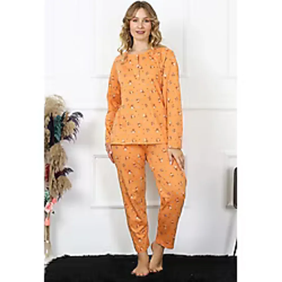 Akbeniz Kadın 4XL-5XL-6XL-7XL-8XL Büyük Beden Uzun Kol Pijama Takım 75014