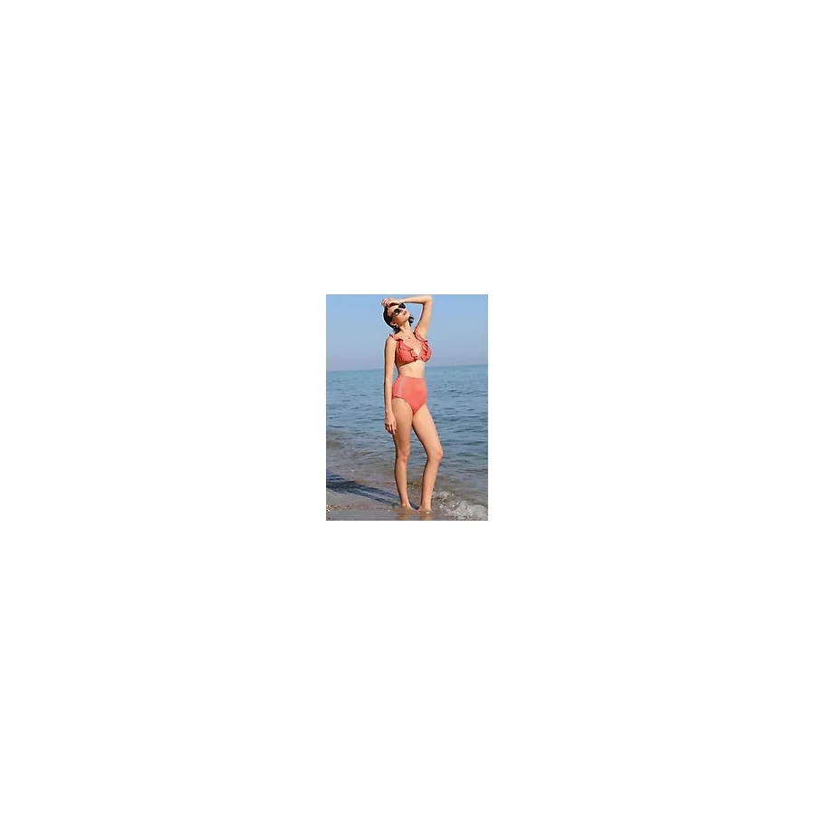 Akbeniz Kadın Fırfırlı Yüksek Bel Kiremit Alt Üst Bikini Takım 35010