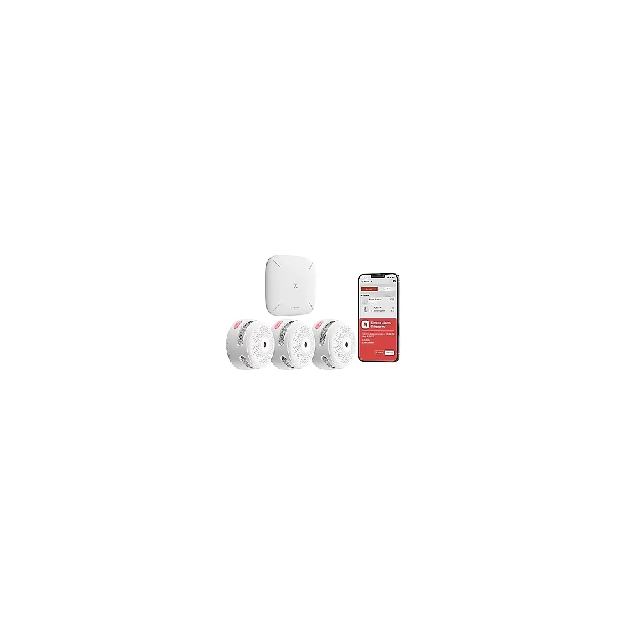Akıllı Duman Dedektörü, SBS50 Baz Istasyonu Ile, Wi-Fi Duman Alarmı, Ev Güvenlik Uygulaması ile Uyumlu, Kablosuz Bağlantılı Mini Yangın Alarmı, Model FS31 - Option-1 - Ahşap