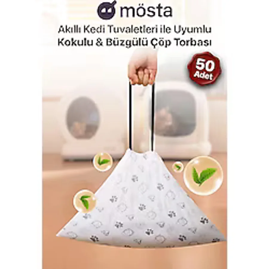 Akıllı Kedi Tuvaletleri ile Uyumlu Kokulu & Büzgülü Çöp Torbası- 50'li Paket, Dayanıklı, Sızdırmaz, UBPet C10 Pro ve C20 Uyumlu, 4 Litre