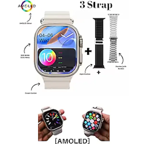Akıllı Saat Hello Watch 3 Plus Amoled 3 Kordon Ultra 49MM Şarj Pusula 4gb Akıllı Saat