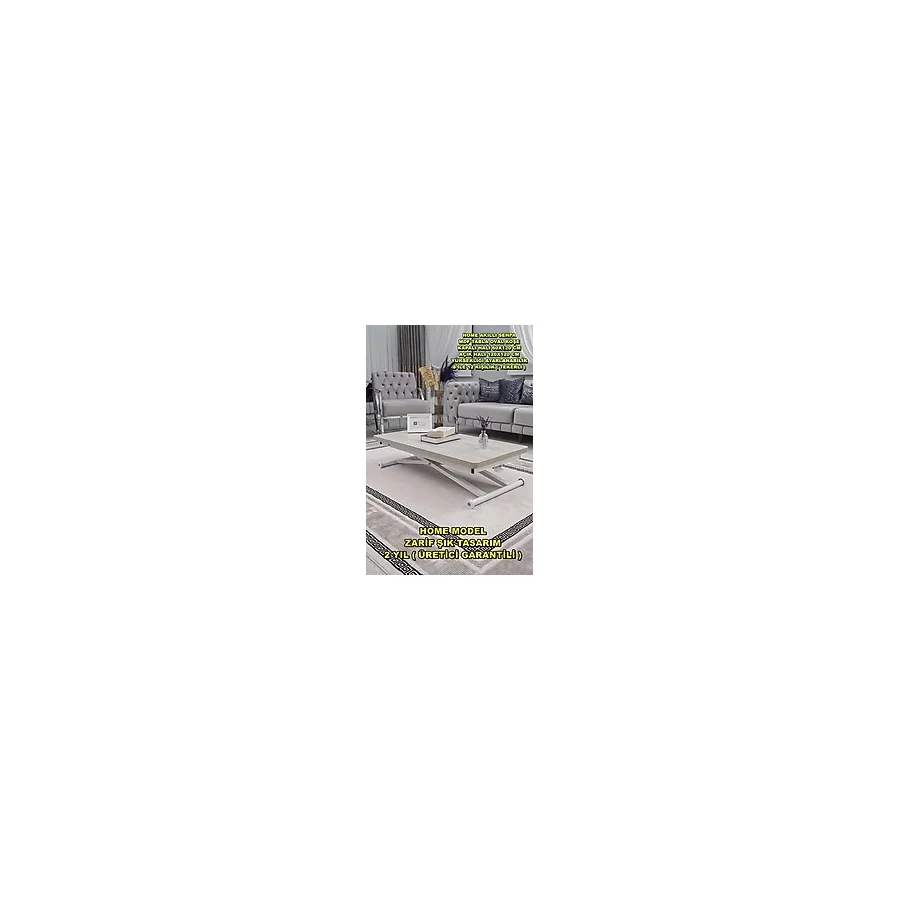 Akıllı Sehpa Home Üst Tabla Mdf Oval Köşe Lizbon Alt Beyaz Renk
