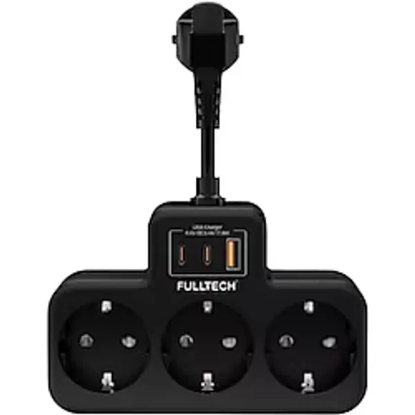 Akım Korumalı Priz, Duvar Priz Çoğaltıcı, 3x Priz Soketi, 2x Type-C Girişi, 1x Usb Girişi, Çocuk Korumalı ve Isıya Dayanıklı Yapı, Aşırı Gerilim Koruyucu, 16A/3680W (Kablosuz) (Siyah)
