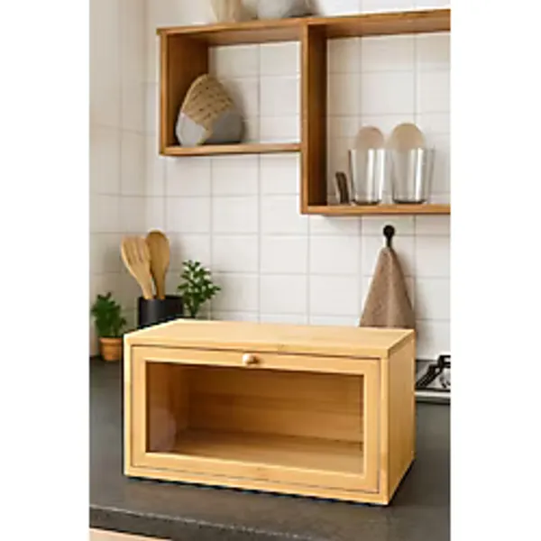 Akkoyunlu home Bambu Kapaklı Ekmek Kutusu ,Ekmek Dolabı,Tezgah Üstü Düzenleyici Organizer