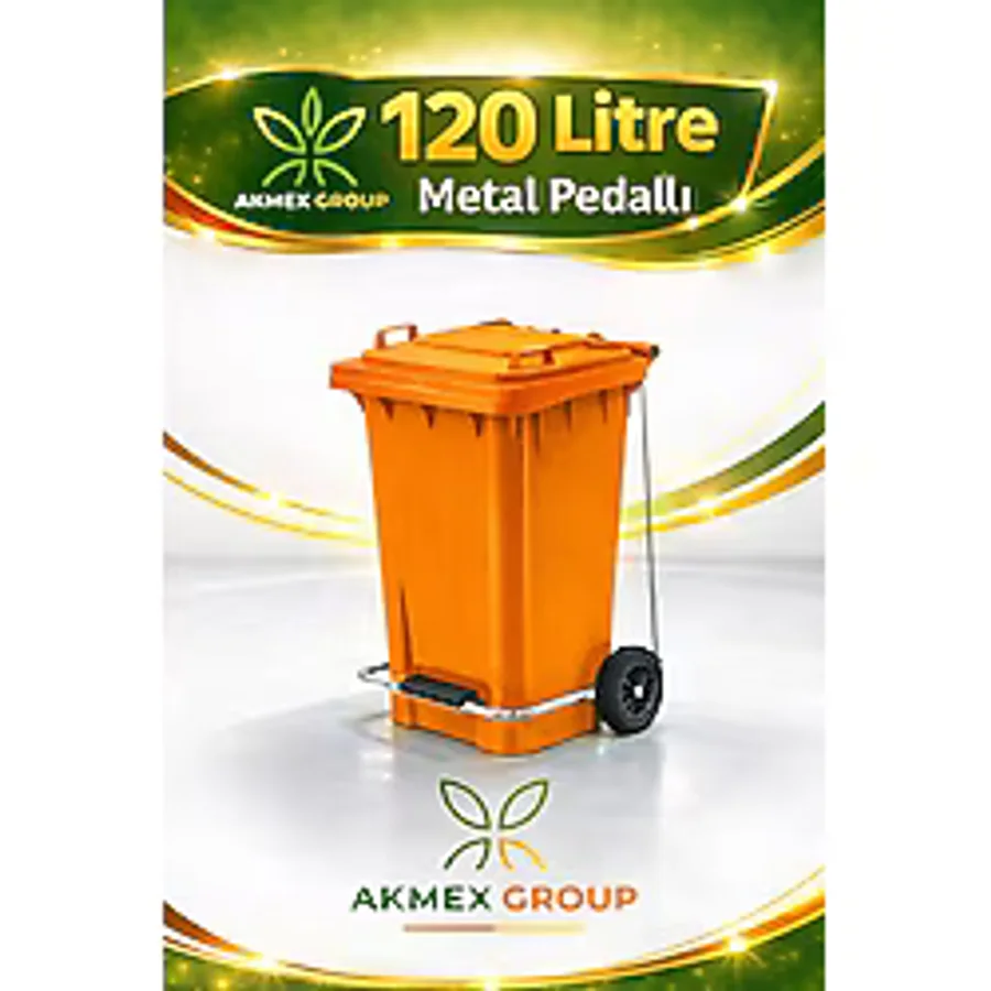 Akmex Metal Pedallı Tıbbı Atık Plastik Çöp Konteyneri 120 Litre Konteyner - A Isıya Karşı Dayanıklı- - Turuncu